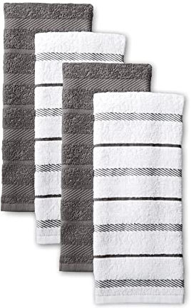 KitchenAid Albany Kitchen Towel Set 4-Pack 16x26, Charcoal Grey/White