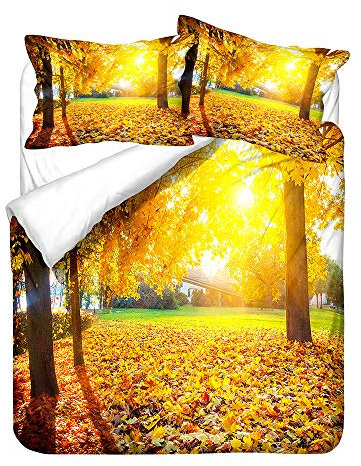 Hiser Bettwäsche-Set 3 Teilig - 3D Fallen Wald Pflanze Bedrucktes Bettwäsche Set - Mikrofaser Bettbezug und Kissenbezug - Erwachsene Kinder Bettwäsche-Set (Herbstlaub,135x200cm)
