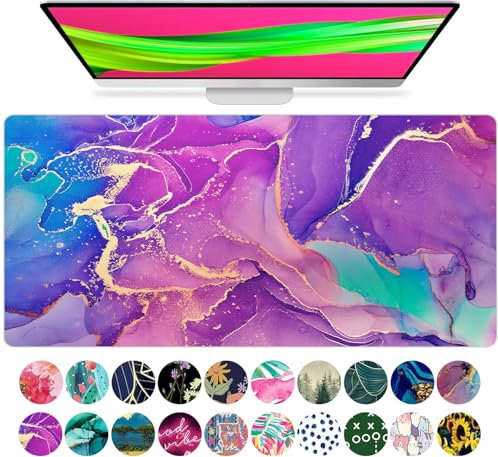 French Koko Schreibtischunterlagenschutz, groß, 78.7 x 38.1 cm, niedliches Schreibtisch-Dekor, Laptop-Matte, Schreibtisch-Schreibunterlage, Büro-Mauspad, Mauspad, Mousepad (Marmor-Lous-Lila)