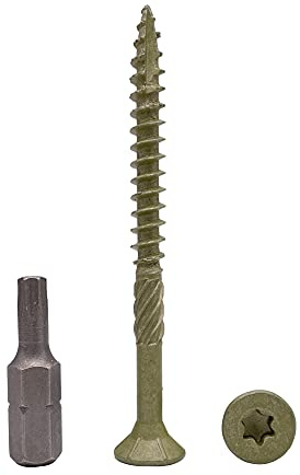 Marcopol Lot de 100 vis à bois finition anti-corrosion Vert 5,0 x 60 mm Vis à bois Tête Torx Type 17 Tête fraisée Vis d'extérieur (100, 5,0 x 60 mm)