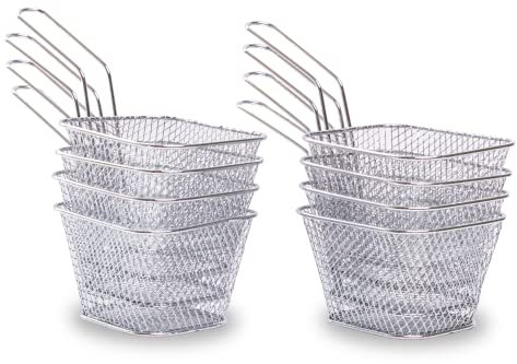 Tola-Trade Mini Edelstahl Frittierkörbe, Pommeskörbe | 2, 4, 8 STK. | Top-Qualitäts Pommesgitter, Ideal zum Servieren, Aufbewahren, Präsentieren von Speisen | Farbe Silber