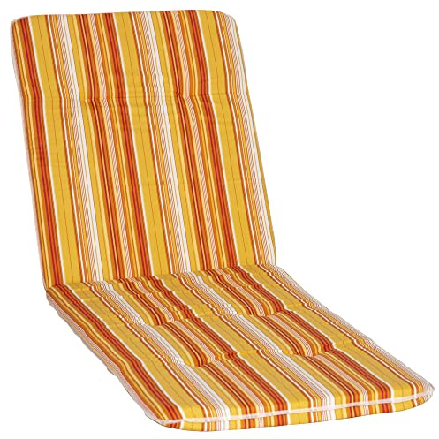 NYVI Liegenauflage Hawaii - 193x60 cm Orange Gelb Weiß Gestreift - Gartenmöbel Auflage mit 5 cm Polster und Gummi-Halteband