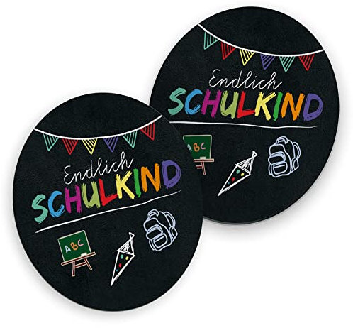 itenga 40x Bierdeckel Getränke Untersetzer Endlich Schulkind Tischdeko runde Bierdeckel aus Pappe für den Schulanfang (schwarz)