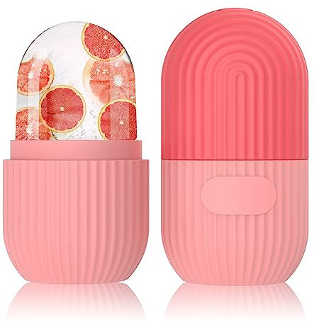 GeeRic Rouleaux de glace en silicone pour le visage, contour du visage cubique pour le cou des yeux, rouleau de massage du visage de beauté Supprimer les cernes Outils de soin de la peau (Rose)