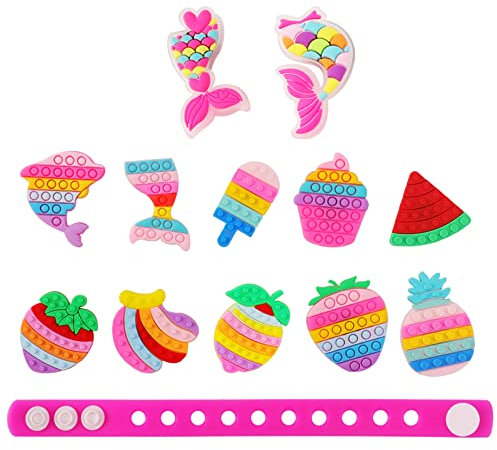 13 PCS, Charmes de Chaussures avec Bracelet, Breloques de Chaussures en PVC pour Sandales à Sabots, Mignon CLOG Charmes incluent la Queue de Sirène Dauphin Gâteau Fruit, Cotillons pour Filles Garçons