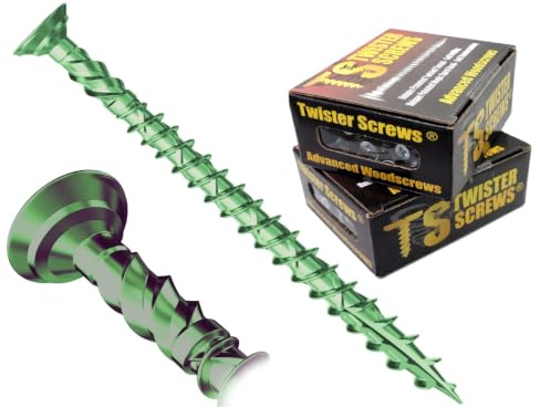 Twister Screws Decking Screws | 4.5mm x 60mm | Green | Box of 100 | Double-Threaded Self Drilling, Self Countersinking, Multipurpose, E-Coat Corrosion protection, Type 17 Ultra Sharp Grab Point