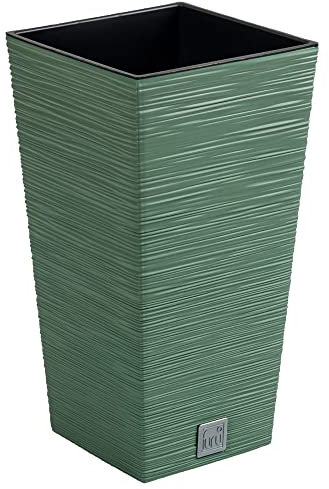 Macetero color verde tierra, con depósito, colección FURU, de 39,5 x 39,5 x 75,5 cm, capacidad de 37 L.