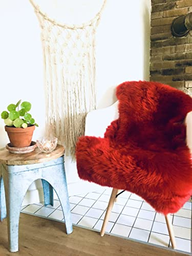 Hollert Lammfell Merino Rot kuschelig flauschig Schaffell waschbar Echtfell Läufer Teppich für Wohnzimmer Kinderzimmer Schlafzimmer Größe 110-120