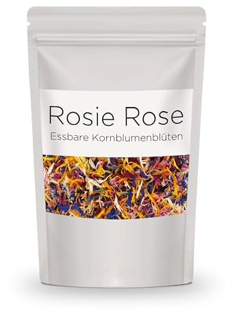 Rosie Rose essbarer bunter Kornblumenblütenmix classic, 20g getrocknete Kornblumen Deko als Tortendeko, natürlich & geschmacksneutral, zum kochen, für Tee, Cupcakes, Salate und Torten-Dekoration