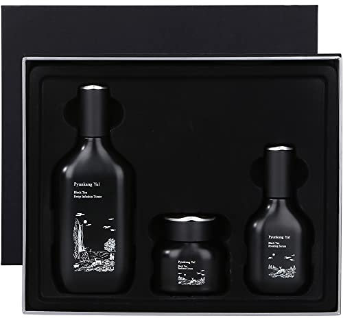 Pyunkang Yul Coffret cadeau Black Tea Line – Soins de la peau fermentés coréens pour une hydratation quotidienne, toner, sérum, crème haut de gamme de luxe