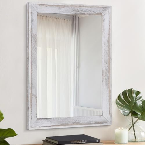 AAZZKANG Miroirs pour Mur Rustique encadré en Bois - Miroir décoratif pour Chambre à Coucher et Salle de Bain - Miroir rectangulaire à Suspendre - Blanc