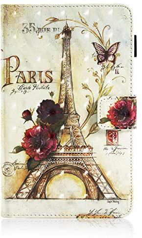 AIFILLE Compatible avec Coque iPad Mini 5 2019/ Mini 4/ Mini 3/ Mini 2 Torre Eiffel di Parigi Motif Etui en Cuir PU Folio avec Porte Carte Pochette Fille Sac Antichoc Housse Protection Accessoires