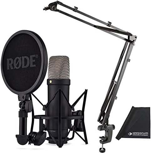RØDE NT1 5th Generation XLR USB Studio Microphone Black + K&M 23840 Articulated Arm Tripod + Keepdrum Microfibre Cloth