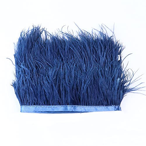 Straußenfedern Stoffstreifen,Feder fransen Band,Straußenfedern-Borte,Fransen mit Satinband für Dream Catcher Crafts,Kostüme,Hüte,basteln,Zuhause Dekor,Halloween,DIY Dekoration 3 Meter,Marineblau