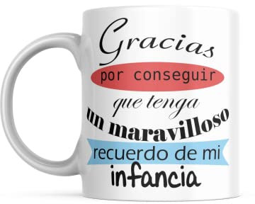 LINFORMAL - Taza Gracias por Conseguir que Tenga un Maravilloso Recuerdo de mi Infancia - Taza Cerámica 350ml - Taza Café Desayuno - Regalo Fin de Curso - Apto Microondas y Lavavajillas