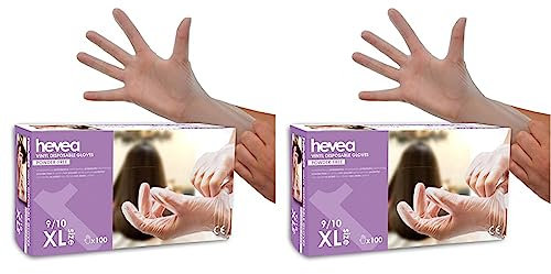 Hevea Guantes desechables de vinilo sin polvo pack 1 x 100 Talla XL (Paquete de 2)