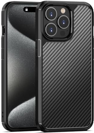 TEOPHA Case for iPhone 15 Pro (6.1 inch),Carbon Fiber Phone Case, Anti-shock, Anti-drop, Anti-fingerprint, Anti-yellowing, Translucent Carbon Fiber Cover for iPhone 15 Pro - Black