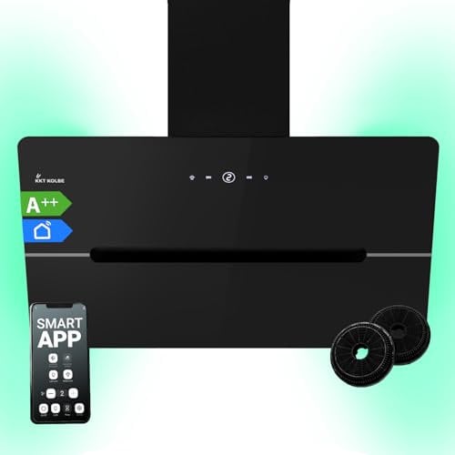 Hotte aspirante cuisine 90 cm | Hotte Murale Inclinées | acier inoxydable | verre noir | WiFi | arrête automatiquement | éclairage LED RVB | Opération tactile | ECCO909SHCM
