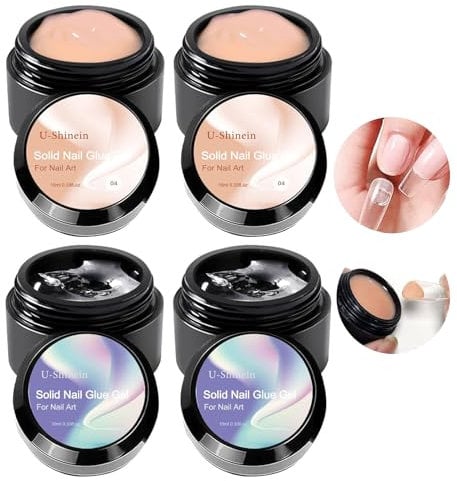 U-Shinein 4 * 10 ml De Gel De Pegamento De uñas sólido, 4 uñas Postizas De Gel Para uñas acrílicas, Gel De Pegamento sólido, Gel De Manicura, Gel De Manicura Para uñas, 2*Transparente+2*Albaricoque