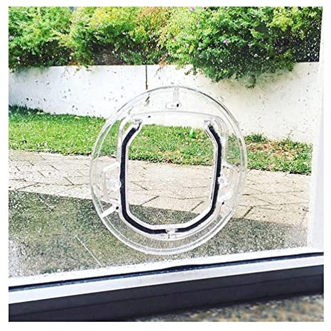 Chatières Rondes à Rabat Transparent avec kit de Verrouillage et de Doublure à 4 Voies pour Chat, Chiot, Chien, Convient Le Mieux pour Porte coulissante en Verre, fenêtre en Verre