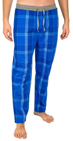 lunon Schlafanzughose Herren lang, Pyjamahose, 100% Baumwolle, blau kariert, Pajama Pants Men, klassisches Design, geeignet für Winter und Sommer