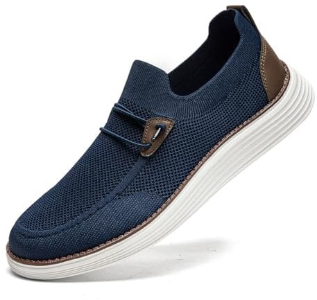 CAIQDM Bequeme nackte Slip-On-Loafer für Herren hautfreundliche rutschfeste Innensohlen Walking-Freizeitschuhe Retro-Mode leichte und atmungsaktive Outdoor-Fitness-Joggingschuhe Dunkelblau EU 45