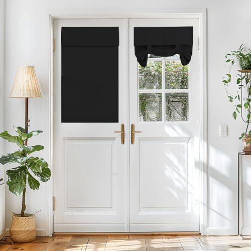 Vatge Blackout Door Curtains - Room Darkening French Door Curtains for Small Windows, Front Window Covering for Glass/Patio/Sliding, 1 Panel, W26 x L40, Black