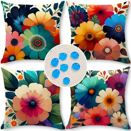 Cirzone Outdoor Kissen 4er Set Kissenbezug 45x45 Deko Wohnzimmer Leinen für Deko Wohnzimmer, Garten, Balkon