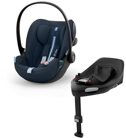 CYBEX Gold Babyschale Cloud G i-Size Plus und ISOFIX Basis Base G, Inkl. Neugeboreneneinlage, Ab Geburt bis ca. 24 Monate, Für Kinder ab 40 cm bis 87 cm, Max. 13 kg, Ocean Blue