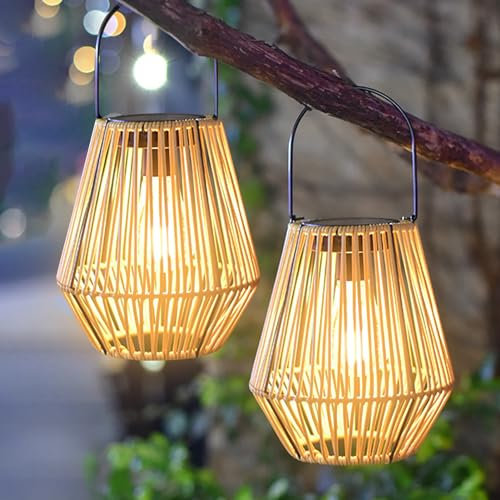Solarlaterne Für Außen Solar Rattan Laternen Solarlampen Für Außen Garten, IP65 Wasserdicht Solarleuchten, Hängend Solar Gartenleuchten Für Draußen, Garten, Balkon, Outdoor, Terrassen (2 Stück B)