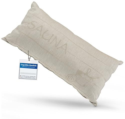 sositex | 1 Premium Saunakissen Lieblingskissen Reisekissen | Design: SAUNIA | Maße: 45 x 22 cm, Leinen/Baumwolle Hängematte, Strand oder Picknick (Natural/White)