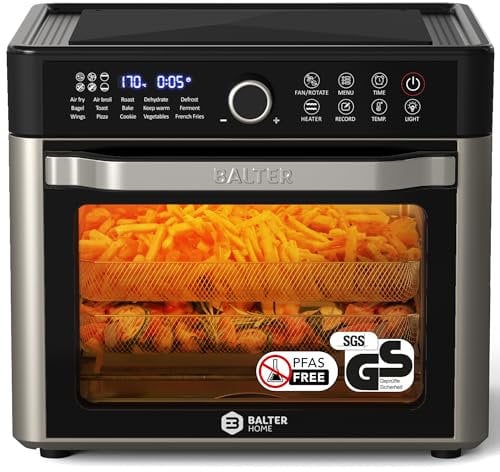 Balter Heißluftfritteuse XXL 22L Airfryer, 200 Programme, 40°-230°, Dörrautomat, 16 in 1 heissluftfritteuse, friteuse ohne Öl, Minibackofen, Rezeptbuch, 1800W