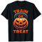 Lustiges Halloween-Fitnessstudio Jack O Lantern Kettlebell Train Or Treat T-Shirt