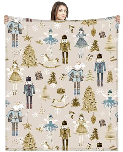 Buryeah Christmas Nutcracker Throw Blanket 60 x 50 Inches Soldier Prince Mouse Fairy Christmas Tree Gift Christmas Blankets Ballet Nutcracker Christmas Soft Blanket for Christmas Home Bed Sofa Couch