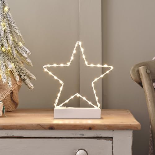 Lights4fun Indoor Christmas White Star Table Light 36 Warm White LEDs Battery Operated with Timer 22cm