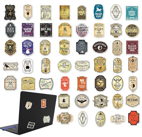 50Pcs Potion Stickers, Potion Bottle Label Stickers, Potion Aesthetic Label Stickers for Water Bottle, Halloween Potion Bottle Labels, Potion Bottle Waterproof Stickers, for Computer Luggage