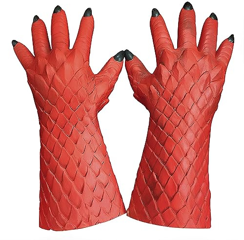 YJZQ Dragon Gants de Diable pour Halloween Gants à ongles et écaille Gants de pattes démon Homme Gants Monstre Cosplay Mascarade Costume Gants Fantôme Latex Déguisement de Zombi