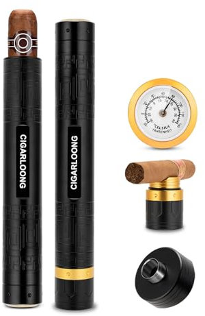 CIGARLOONG Tubo per sigari, cantina per sigari 3 in 1, con igrometro, perforatore per sigari e portasigari, custodia per sigari durevole per viaggi all'aria aperta, organizer portatile (nero)