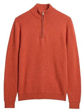 Superdry Herren Essential Strickpullover mit Halbreißverschluss und Stickerei Herbstliches Orange XL
