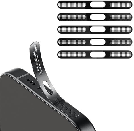 BelleVive 5 Pack Dustproof Mesh Stickers for iPhone 16 Pro/16 Pro Max, Built-in Speaker and Charging Port Protection, Anti-Dust, Earpiece Speaker Mesh, Black
