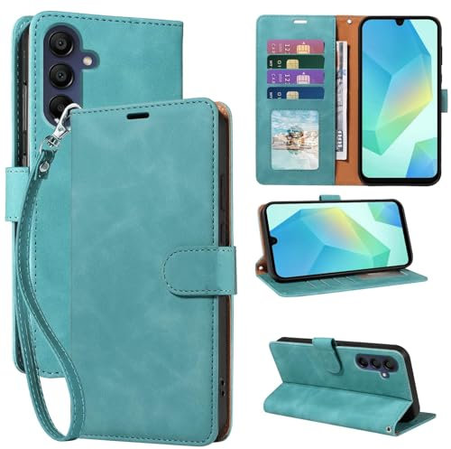 GOTOURED for Samsung Galaxy A16 Phone Case Wallet, RFID Blocking 4 Card Slots, Wrist Strap, Kickstand, Magnetic Closure, Shockproof Protective Soft Leather Flip Cover (Green)