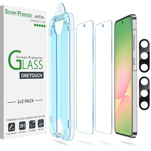 amFilm Auto-Alignment OneTouch for Samsung Galaxy A56 6.7 Screen Protector + Camera Lens Protector, Tempered Glass, 30 Seconds Installation, Bubble Free, Case Friendly, Anti-Scratch [2+2 Pack]