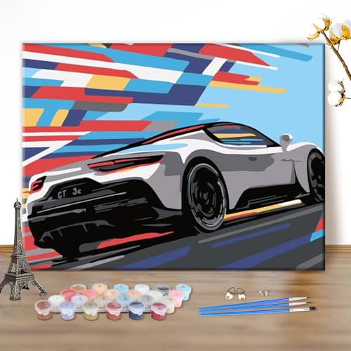 MEIYUDA Peinture par Numero Adulte, Voiture de sport cool Kit de Peinture à l'Huile sur Toile par Numéro, Débutants Peinture Acrylique Pigmentée, Decoration Maison Cadeau 50x40cm(sans Cadre)