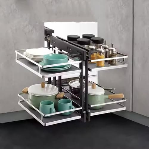 Meuble d'angle robuste à 2 niveaux pour cuisine, salle de bain, sous évier et garde-manger