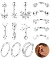 Milacolato 14 Stück Rook Augenbrauen Piercings Gold Silber Augenbrauenpiercing Edelstahl Curved Barbel Nasenpiercing Septum Daith Conch Ring 16G Piercing Ohr Banane Schmuck 8MM