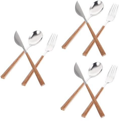 Alipis Juego De 3 Tenedores Y Cucharas Con Mango De Madera De Imitación Para Servir La Cena El Almuerzo Cubiertos Cucharas Utensilios De Cocina Para Carne Y De Viaje Con