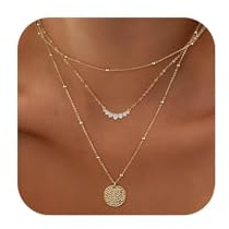 WATEFOER 3 Pcs Collier en Or Femme, Collier Superposé en Or 14K Colliers Ras du Cou Empilable Collier à Pendentifs CZ Ajustable Bijoux de Mode Cadeaux pour la Fête des Mères