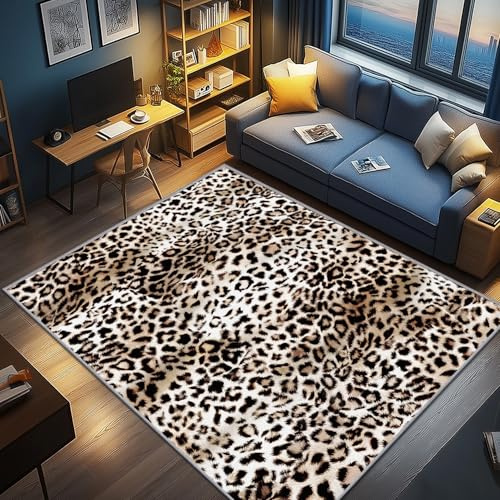 AevuCub Leopardenmuster Deko, Tiermuster Teppich 100x150 Kurzflor, Teppich Wohnzimmer Modern Leopard Print, Weich rutschfest Waschbare Teppiche, Bettvorleger Schlafzimmer Kinderzimmer