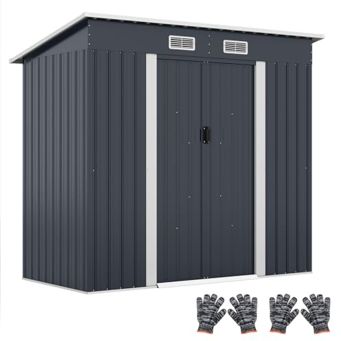 COSTWAY Geräteschuppen, Gerätehaus mit Pultdach & Schiebetüren, Gartenhaus mit Luftventile & verzinkter Metallrahmen, Fahrradgarage Gartenschuppen für Garten, Rasen, Terrasse, 213 x 112 x 185 cm