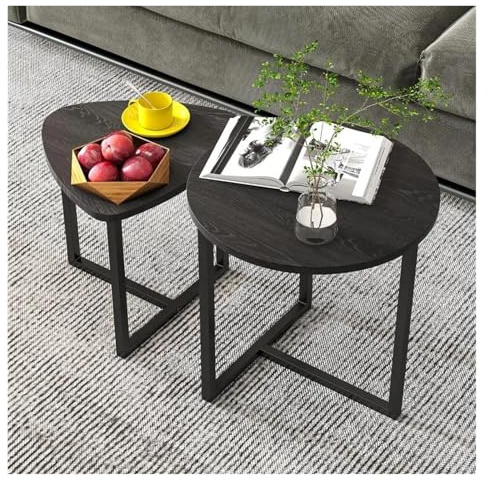 Benicasa Set of 2 Round Black Coffee Tables for Living Room Modern Accent Tables End Tables for Small Spaces Living Room decor(Black)